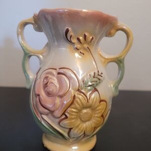 Floral Ceramic Vase with Handles